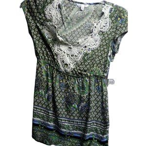New Speechless Womens Sz S Tunic W Lace Green Top Shirt  RET $36
